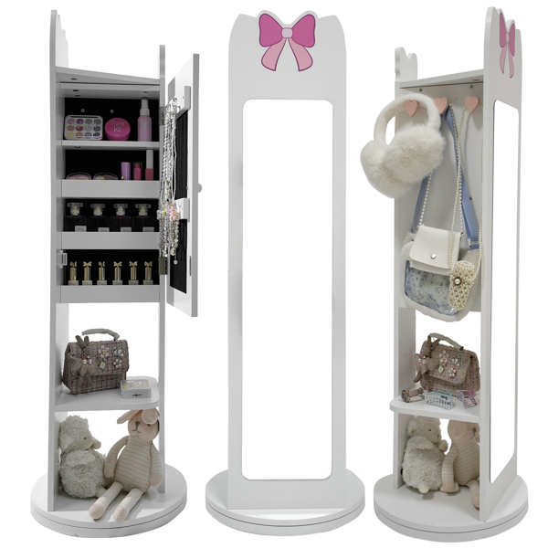 白色 蝴蝶结元素 密度板 喷漆 1门1层架 儿童饰品镜柜 底部可旋转-12