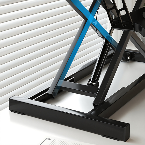 32英寸桌面转换器，高度可调式升降支架，可放置双显示器和笔记本电脑的工作站，配有宽大键盘托盘，胡桃木色。-9