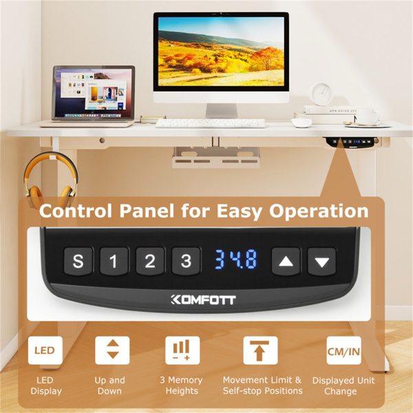 白色55英寸电动立式办公桌，带双电机，3种记忆设置，适合家庭办公-8