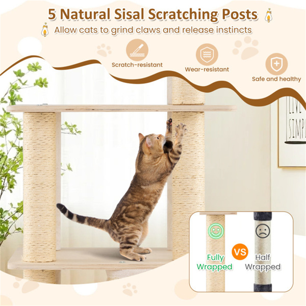 63英寸木制猫树-2层竹质室内公寓，5根剑麻抓杆，每层承重44磅-9