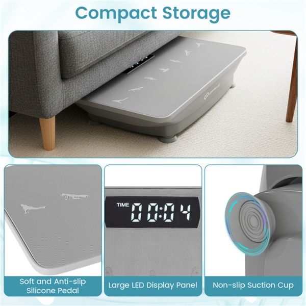 灰色全身振动板运动机，10个可调速度级别，带遥控和音乐功能，重量440LBS-11