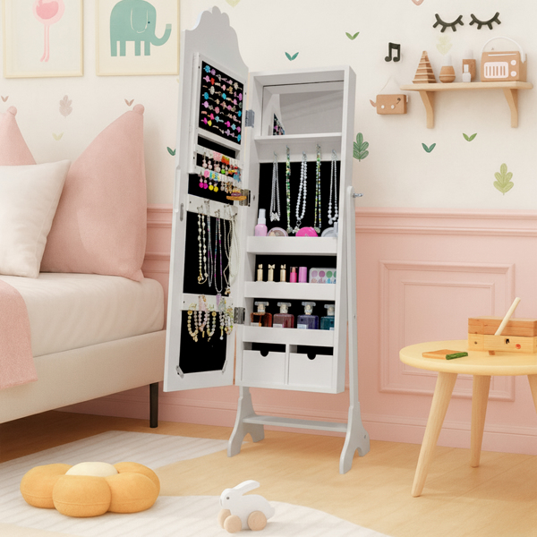 白色 爱心元素 密度板 喷漆 1门1层架 儿童饰品镜柜-12