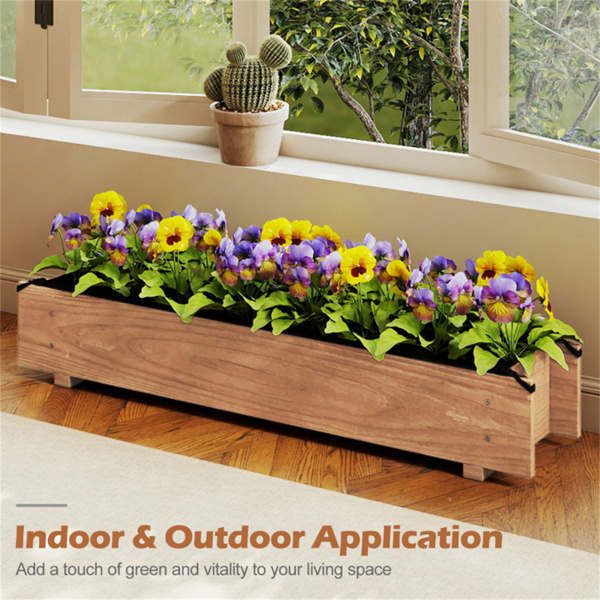 松木高架花园床，带排水孔和保护衬里，室内外草药/蔬菜/花卉种植箱-3