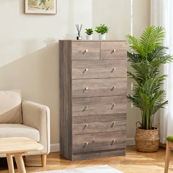 R279-9灰色 刨花板 贴麻面三胺 66*40*131cm 5+2抽 抽屉柜 哑金把手-6