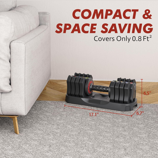 22.5磅可调节哑铃套装（两只装）-1秒快速调节哑铃重量-五合一自由重量哑铃套装，配备便捷托盘/防滑手柄-紧凑型设计，适合男女在家健身使用-4