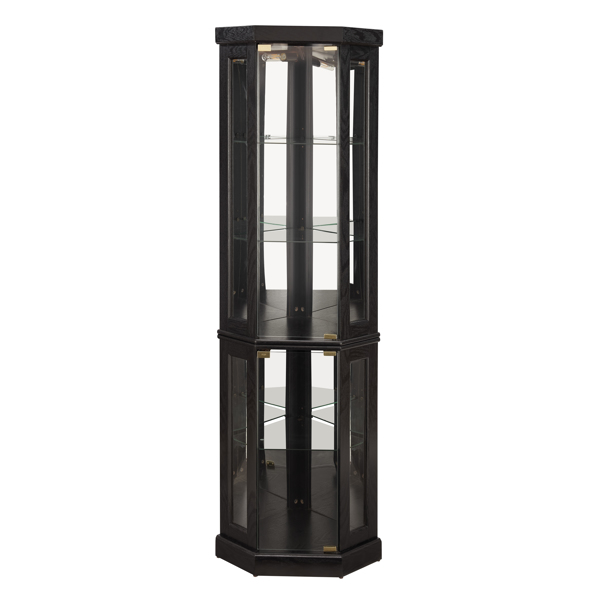 带照明的转角展示柜 - 适用于客厅、展示古董收藏品、存放葡萄酒和酒杯 - 优雅的转角设计，内置照明灯 - 黑色-21