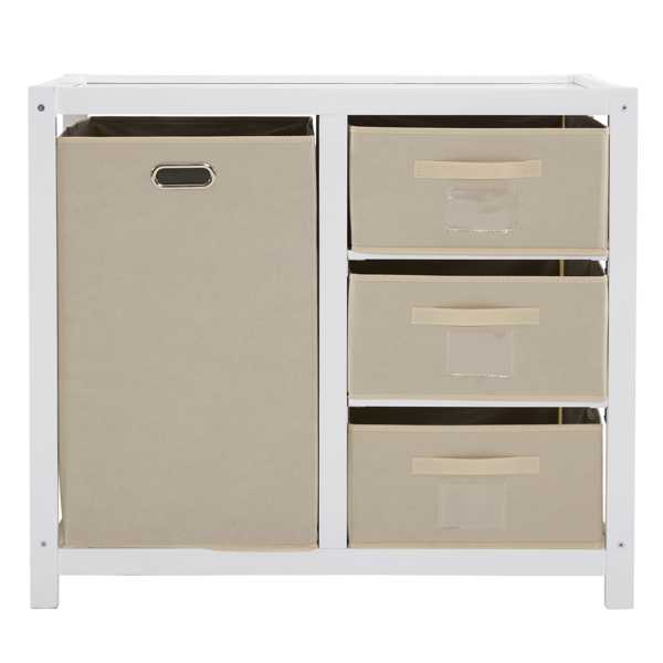 白色 油漆面 松木 木框 顶部可拆卸 87*53*87.5cm 儿童木床 3布抽+1布袋 换尿布台-3