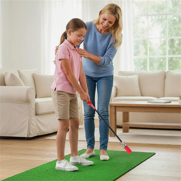 便携式玻璃纤维高尔夫挥杆杆，为初学者和专业人士提供提高握拍精度的高尔夫热身工具-红色-6