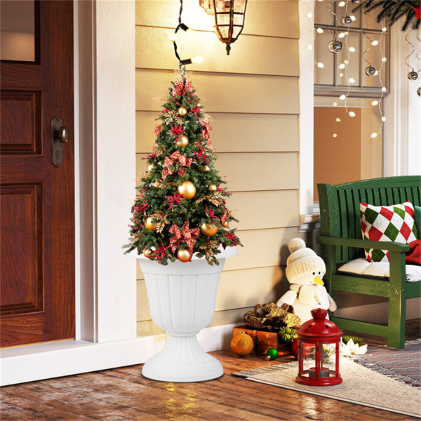 一套2个复古瓮花盆，防风雨PP花盆，带可选排水孔，适合室内外使用-白色-9