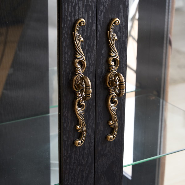 带钢化玻璃门的展示柜，内置照明，配有镜面背板和可调节搁板，非常适合家庭或办公室使用（含灯泡）- 黑色 不支持self-pick up且不支持指定仓库发货-17