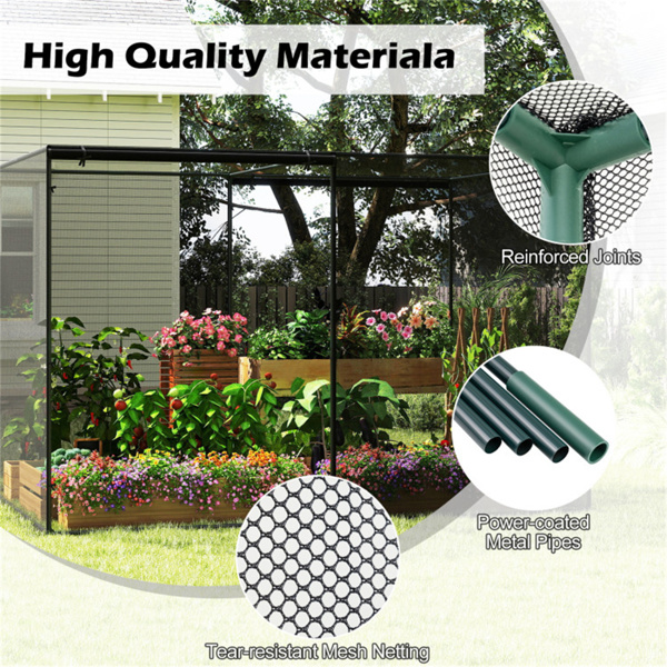 黑色10×6.5×6.5英尺花园作物笼，带防风金属框架，拉链门蔬菜和花卉植物保护帐篷-9