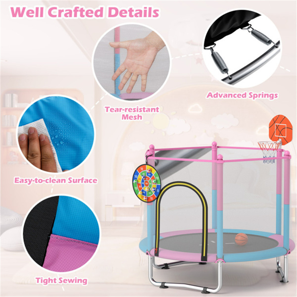 3合1儿童蹦床60英寸，带篮球圈和飞镖板，无间隙跳垫，适合3-6岁幼儿蹦床-5
