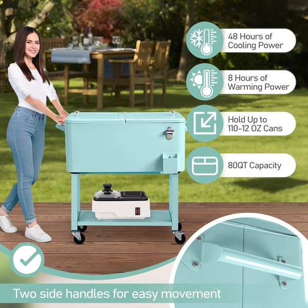 80QT  薄荷绿 上下可分离 冷冻保温推车 86*39*91cm   塑料箱体 铁脚管  冷冻保温  带单托盘-14