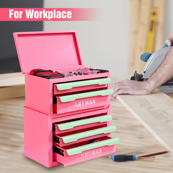 抽屉式桌面收纳盒，办公工作站整理神器，办公文具收纳架，化妆品收纳柜——【粉绿色，2层+3层】-9