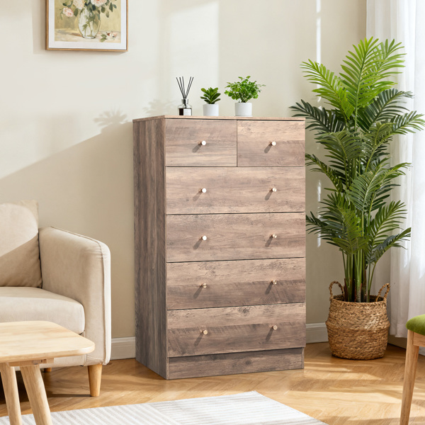 R279-9灰色 刨花板 贴麻面三胺 66*40*111cm 4+2抽 抽屉柜 哑金把手-7