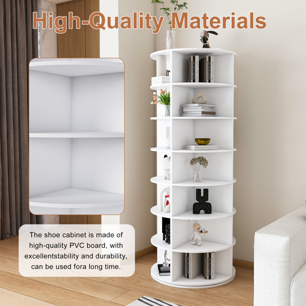旋转式鞋架塔，7层旋转收纳架，独立式360°旋转鞋子收纳器，可容纳28双鞋（7层，白色）-7