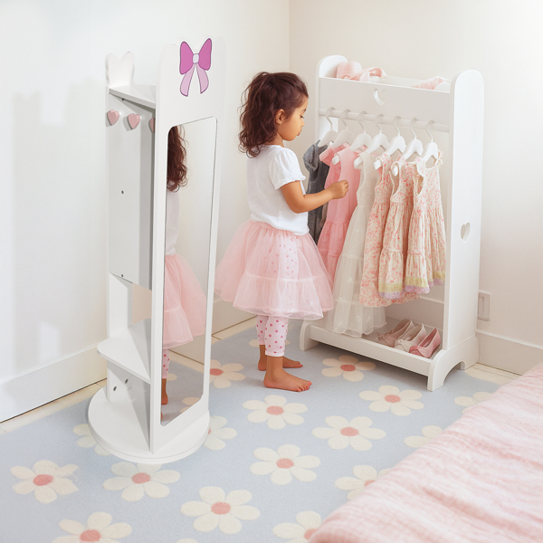 白色 蝴蝶结元素 密度板 喷漆 1门1层架 儿童饰品镜柜 底部可旋转-10