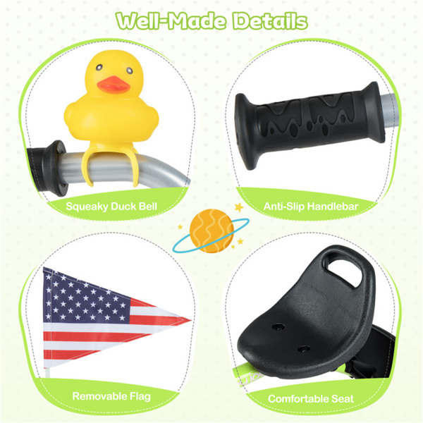 彩虹LED车轮幼儿三轮车、碳钢框架可折叠三合一平衡自行车、可拆卸踏板和后储物篮-绿色-4