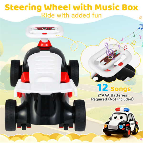 儿童乘坐带音乐功能的滑动车，3个主题坐式滑板车玩具，可玩19-36个月（警察）-6