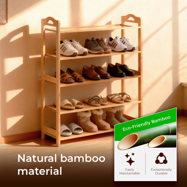 5层平板 竹制 68*25*89cm 鞋架 原木色-3