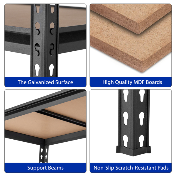 4层 可自由调节层间距 葫芦形孔位 带手套橡胶锤 展示架 铁 122*60*153.5cm 黑色铁件原木色中纤层板-17