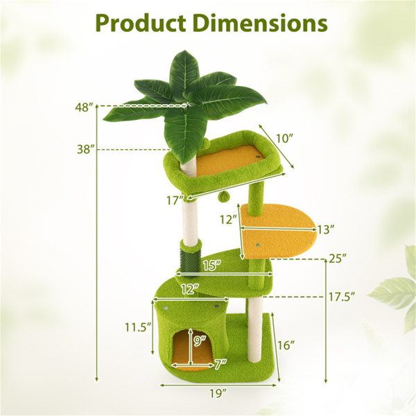 48英寸热带树叶猫树-自我修饰和刮擦柱，节省空间（绿色+橙色）-5