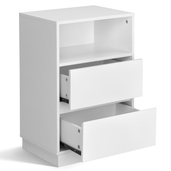 白色 P2刨花板 贴麻面三胺 抽屉斜封边 40*30*60cm 两抽带上隔层 床头柜 1PC-11