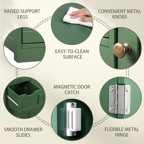 森林绿  密度板喷漆+三胺贴面 竖纹 56*30*82.5cm  4抽 1门 浴室立柜-12