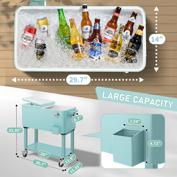 80QT  薄荷绿 上下可分离 冷冻保温推车 86*39*91cm   塑料箱体 铁脚管  冷冻保温  带单托盘-12