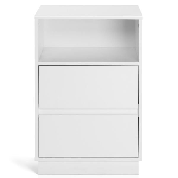 白色 P2刨花板 贴麻面三胺 抽屉斜封边 40*30*60cm 两抽带上隔层 床头柜 1PC-9