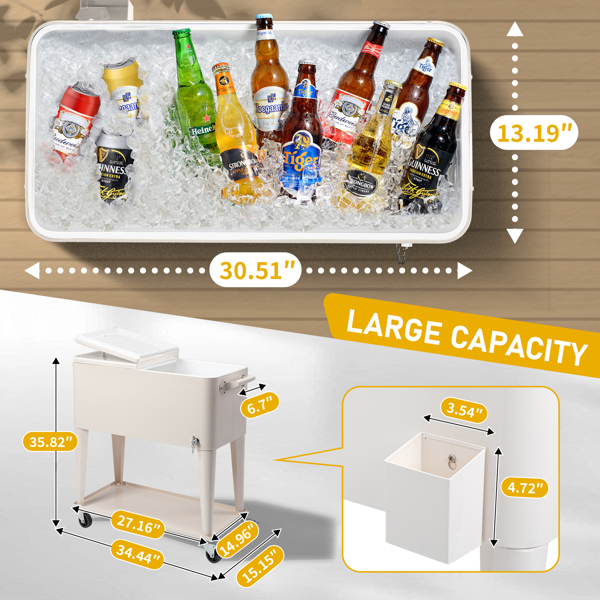 80QT 奶白色 冷冻保温推车 87.5*38.5*91cm 长方形 塑料箱体 铁脚管 冷冻保温-2