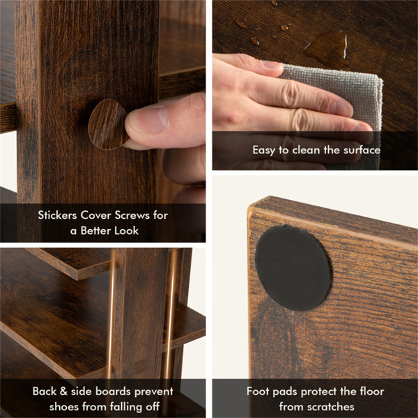 7层双排鞋架，带可调节架子，入口壁橱的防倾斜窄储物架-棕色-11