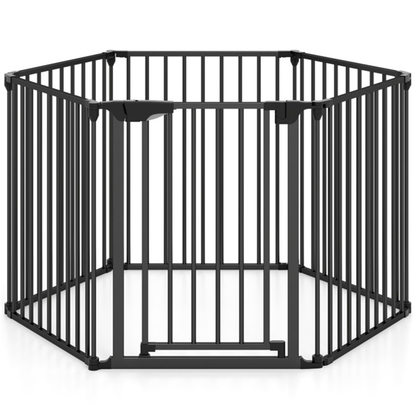 6面板可扩展安全门（34.5“-154”），270°可旋转婴儿/宠物栅栏，用于壁炉楼梯门-黑色-1