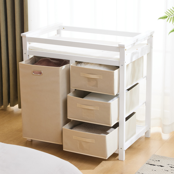 白色 油漆面 松木 木框 顶部可拆卸 87*53*87.5cm 儿童木床 3布抽+1布袋 换尿布台-26