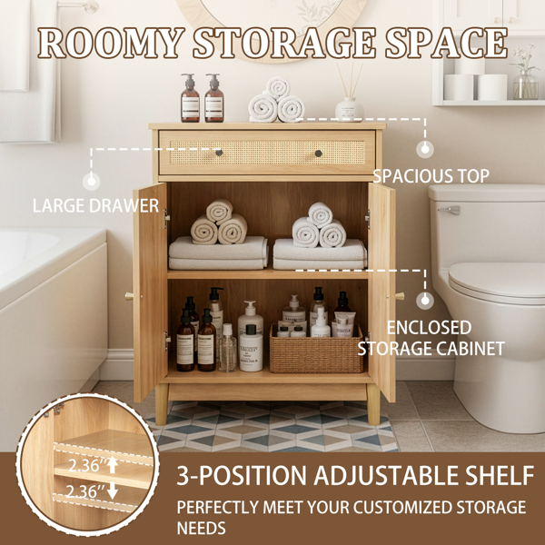 原木色   刨花板三胺贴面带藤面 60*30*80cm 1抽2门 浴室立柜-14