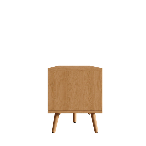 70英寸现代电视柜，配有藤编柜门，适用于最大80英寸的电视，带储物空间和电线孔，是客厅的理想娱乐中心。-16