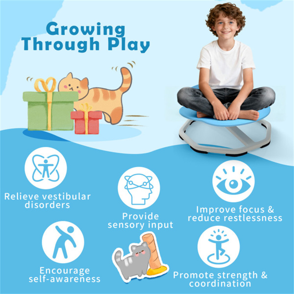 蓝色大象设计儿童坐转椅，3岁以上儿童易于组装的感官玩具-4