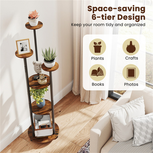 6层植物架，带RGB灯带、智能APP和远程控制植物架，用于家居装饰-乡村棕色-7