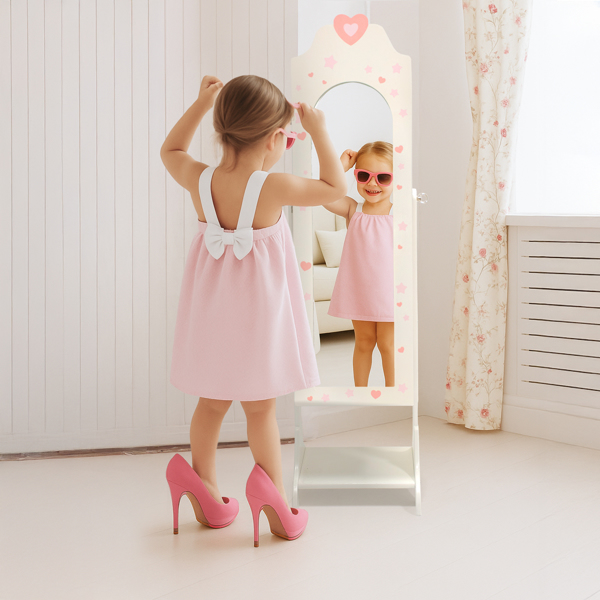 白色 爱心元素 密度板 喷漆 1门1层架 儿童饰品镜柜-5