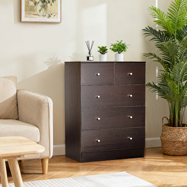 9010棕色 刨花板 贴麻面三胺 66*40*91cm 3+2抽 抽屉柜 哑金把手-7