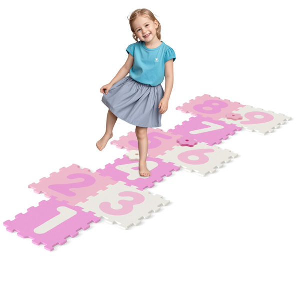 彩色儿童婴儿床泡沫垫，带9块联锁瓷砖和3个标记盘，适合10个月大的幼儿防滑游戏垫+-1