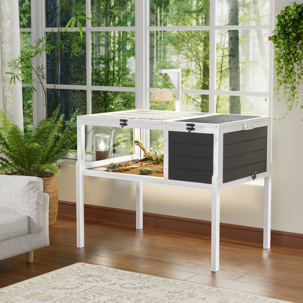 爬行动物栖息地乌龟屋，带灯座、大观察窗、防水托盘、可拆卸支腿，易于清洁的木制围栏，适用于乌龟、蜥蜴、壁虎和小型宠物，室内外均可使用。--不支持self-pick up且不支持指定仓库发货-10