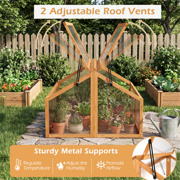 冷杉木花园温室，带双可调节屋顶通风口，便携式冷架，可延长生长季节-10