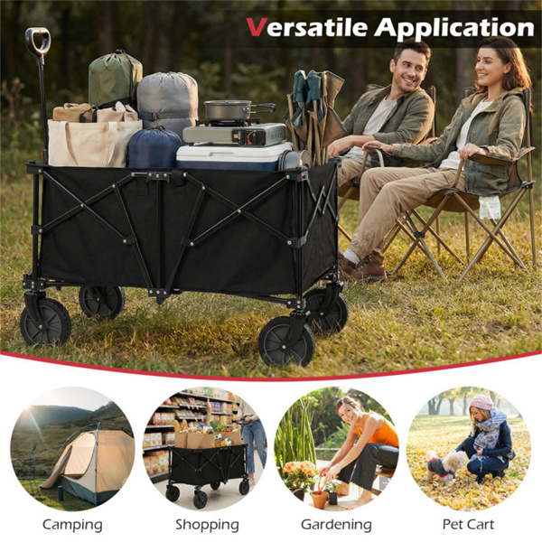 黑色400磅重型可折叠货车，带全地形车轮，180升容量可折叠多功能车，用于露营购物-9