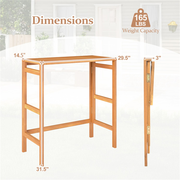 天然相思木可折叠露台酒吧桌，带脚踏和板条顶部，节省空间的户外酒吧桌-3