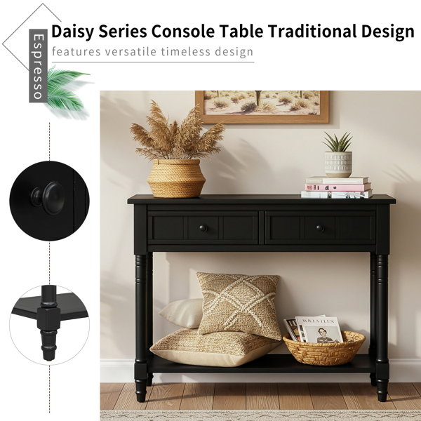 传统设计控制台桌，带两个抽屉和底部搁板（黑色）--不支持self-pick up-7