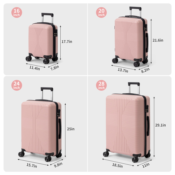 非TSA海关锁四合一 PP拉杆箱 16in 20in 24in 28in PP 玫瑰金色-18