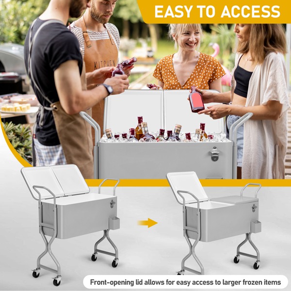 80QT  银灰色  麻花设计腿型 单边上下翻盖  冷冻保温推车  106X39X91.5cm  长方形  铁  不带托盘 带排水管-11