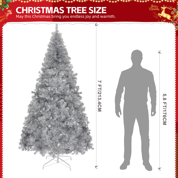 7ft 银色 450灯 暖色8模式 1250枝头 自动树结构 PET材质 圣诞树 美规-7