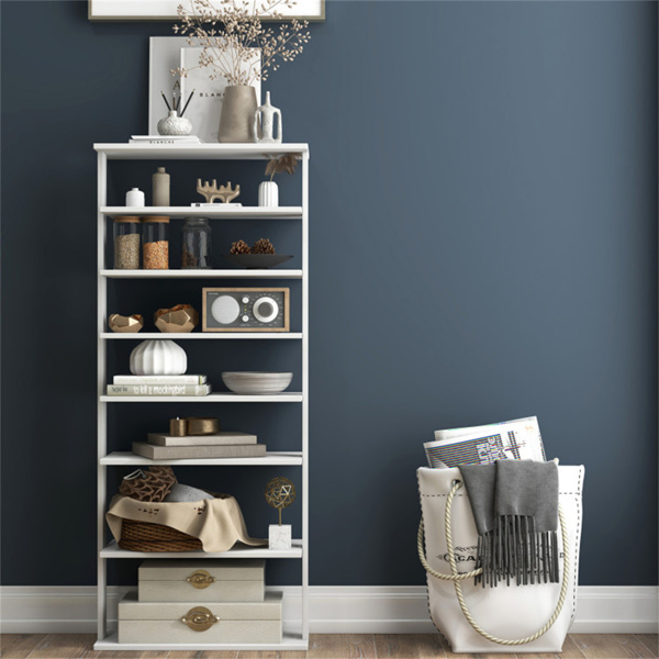 7层双排鞋架，带可调节架子，入口壁橱的防倾斜窄储物架-白色-5